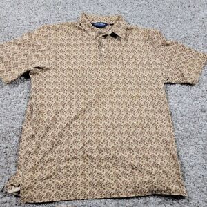 Polo Golf Ralph Lauren Shirt Mens Large Brown All Over Print Floral Short Sleeve